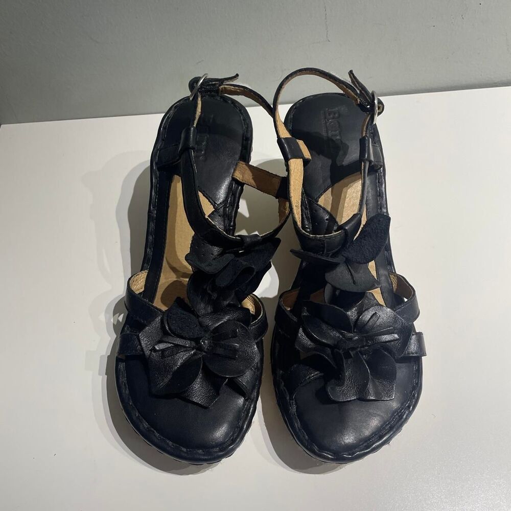 y2k Black flower wedges Born Women's Black Sandals 9 Jersey shore